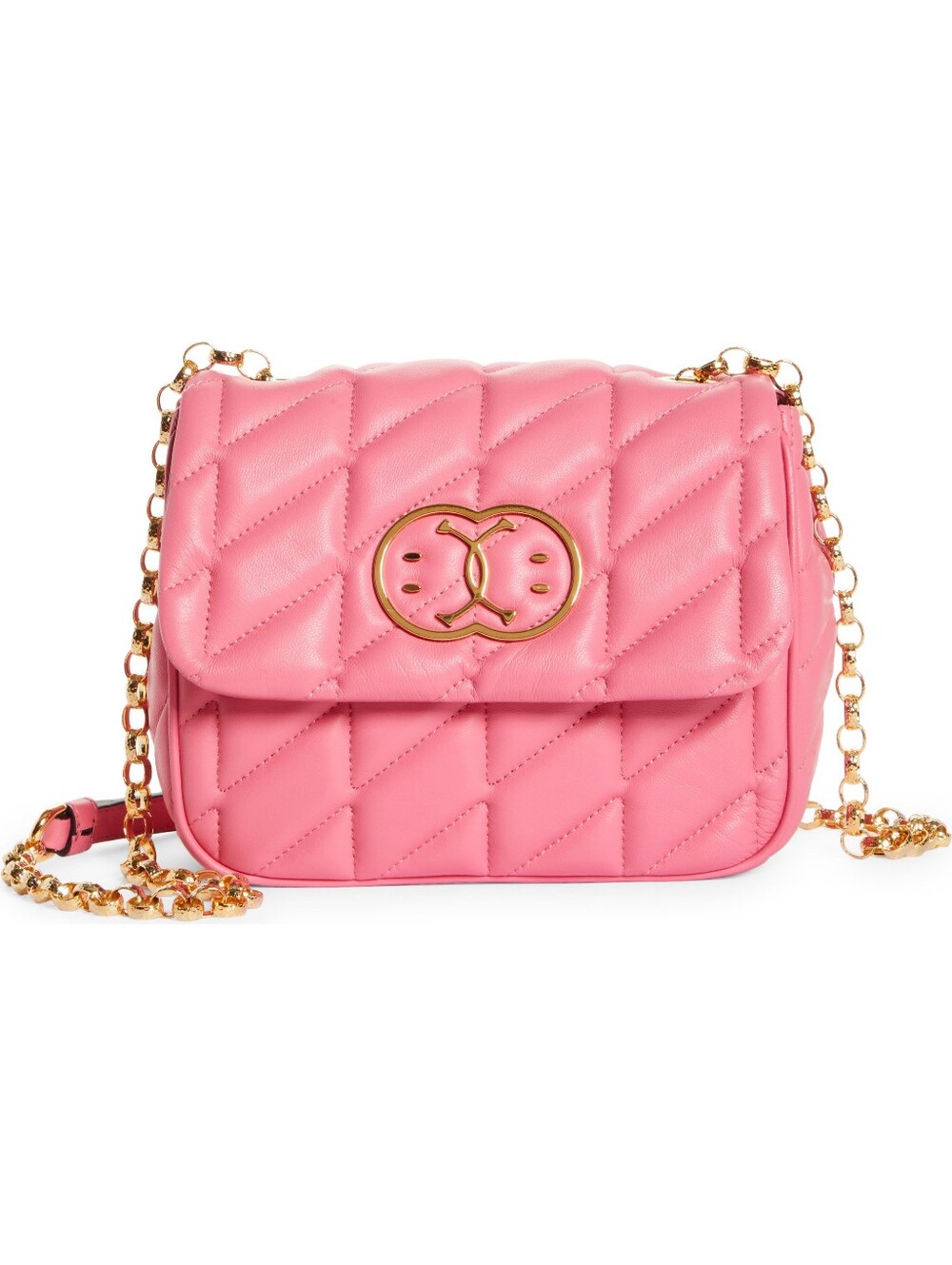 Moschino® Couture x Smiley World™ Double Smiley Quilted Crossbody Bag in Pink